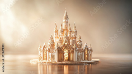 A masterfully sculpted fantasy cake designed as a grand castle, featuring artistic sugarwork, carved chocolate gates photo