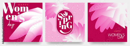 women's day  celebration card set, spring cover, poster, flyer, background, abstract flower shape, decoration, vector