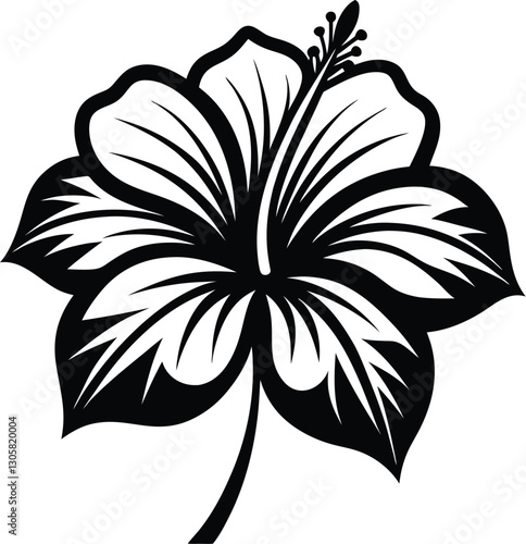 hibiscus line art, hibiscus flower line art vector illustration, hibiscus flower icon.