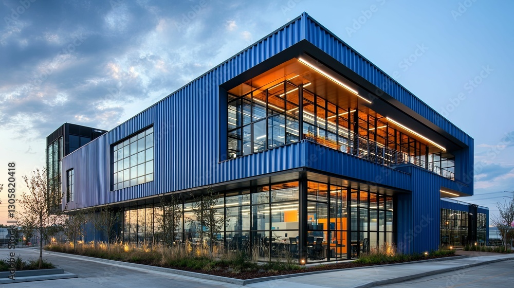 Modern Blue Building Architectural Design Office Space Modern Blue Building Architectural Design Office Space