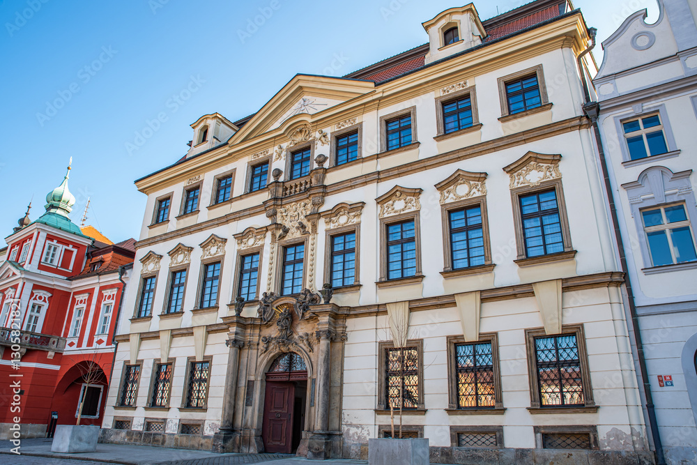 Fototapeta premium Hradec Kralove, Czech republic - February 20, 2025. Historic buildings in Velke namesti - Big Square