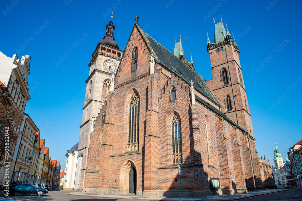 Fototapeta premium Hradec Kralove, Czech republic - February 20, 2025. White Tower and Cathedral of Holy Spirit
