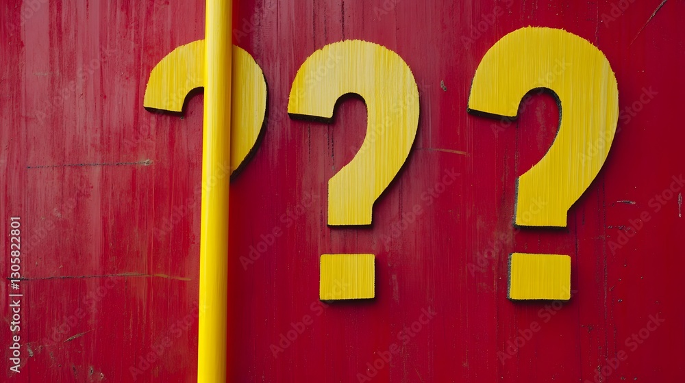 Yellow Question Marks on Red Wooden Background Mystery Concept Yellow Question Marks on Red Wooden Background Mystery Concept