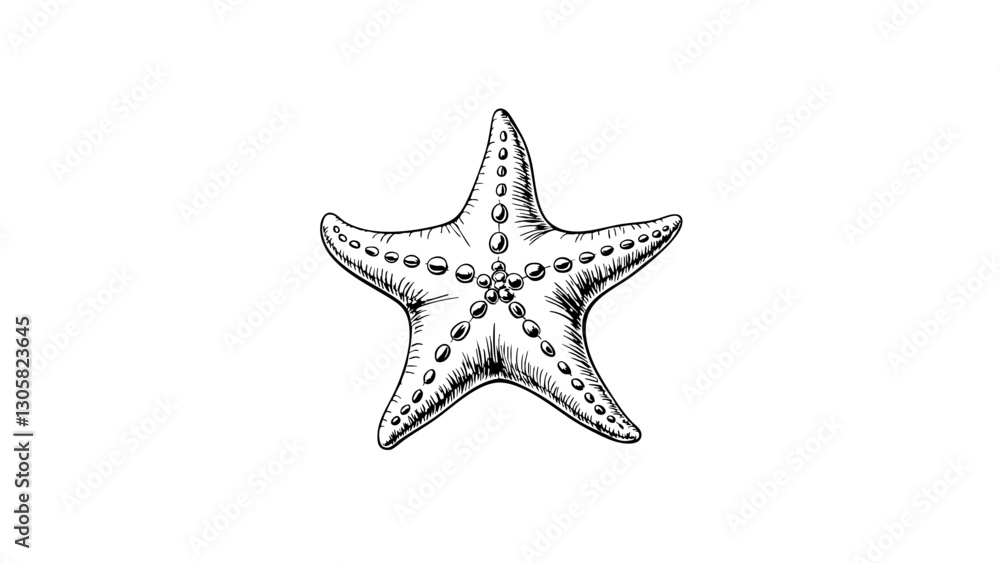 Artistic black and white starfish sketch on white background, marine symbolism Artistic black and white starfish sketch on white background, marine symbolism