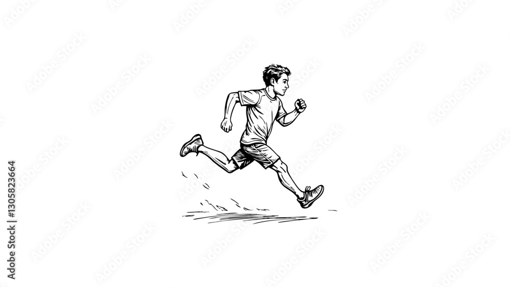 Fototapeta premium Energetic boy running on white background, dynamic motion