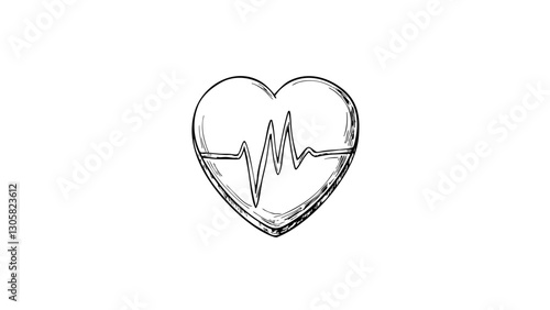 Heartbeat symbolizing life and recovery, black and white sketch