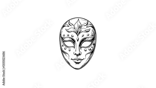 Elegant carnival mask sketch on white background, festive celebration