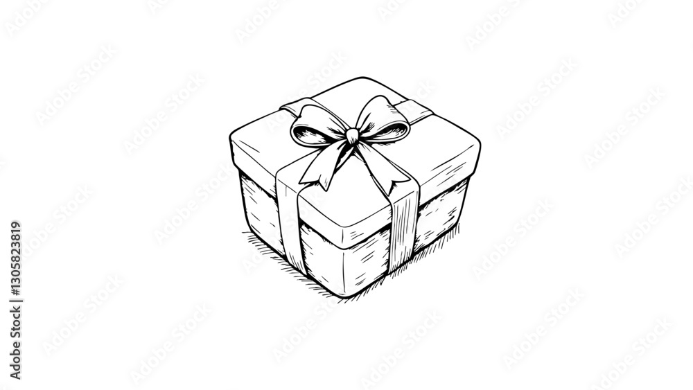 Sketch of an anniversary gift box with ribbon, love and relationships Sketch of an anniversary gift box with ribbon, love and relationships
