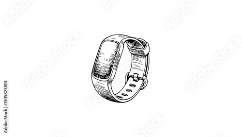 Stylish fitness tracker sketch on white background, health tracking symbol