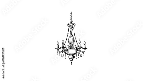 Intricate chandelier sketch on white background, elegant design