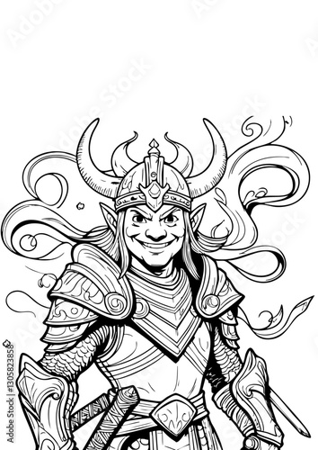 Wallpaper Mural Elven Warrior Knight – Fantasy Black & White Ink Illustration Torontodigital.ca