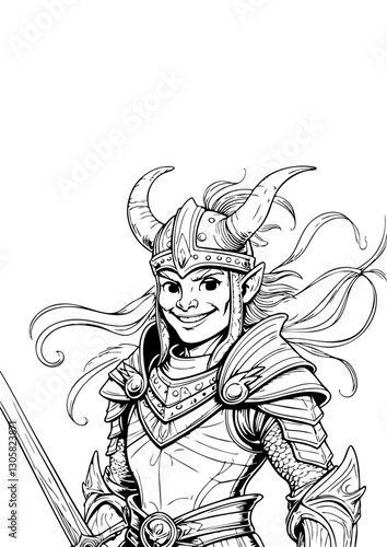 Wallpaper Mural Elven Warrior Princess – Black & White Fantasy Illustration Torontodigital.ca