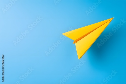 Wallpaper Mural Bright Yellow Paper Airplane Soaring Gracefully Against a Clear Blue Sky for Fun and Creativity Torontodigital.ca