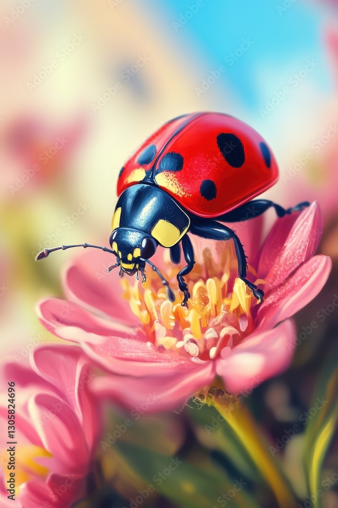 Beautiful cute ladybug with flower in Spring. Beautiful cute ladybug with flower in Spring.