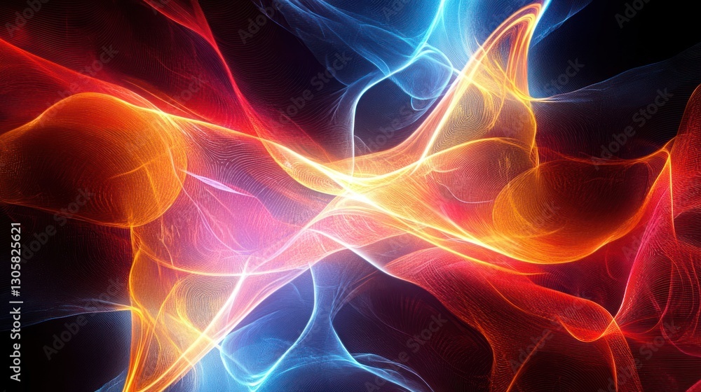 Fototapeta premium Abstract energy waves colliding in dark space, digital art background
