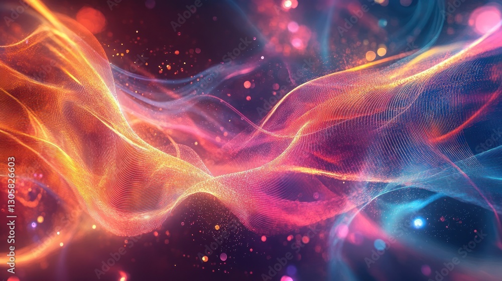 Obraz premium Abstract flowing energy waves with sparkling particles