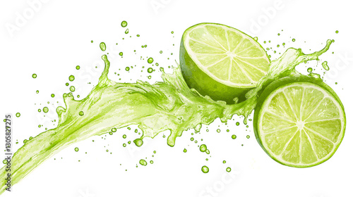 A splash of lime juice is splashing out of a glass