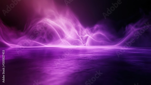Ethereal Purple Smoke Waves Reflecting on Tranquil Water Surface in a Mystical Atmosphere with Soft Illuminated Background