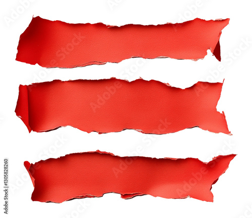 Wallpaper Mural Three red torn paper strips on transparent background, abstract texture. Creative design concept Torontodigital.ca