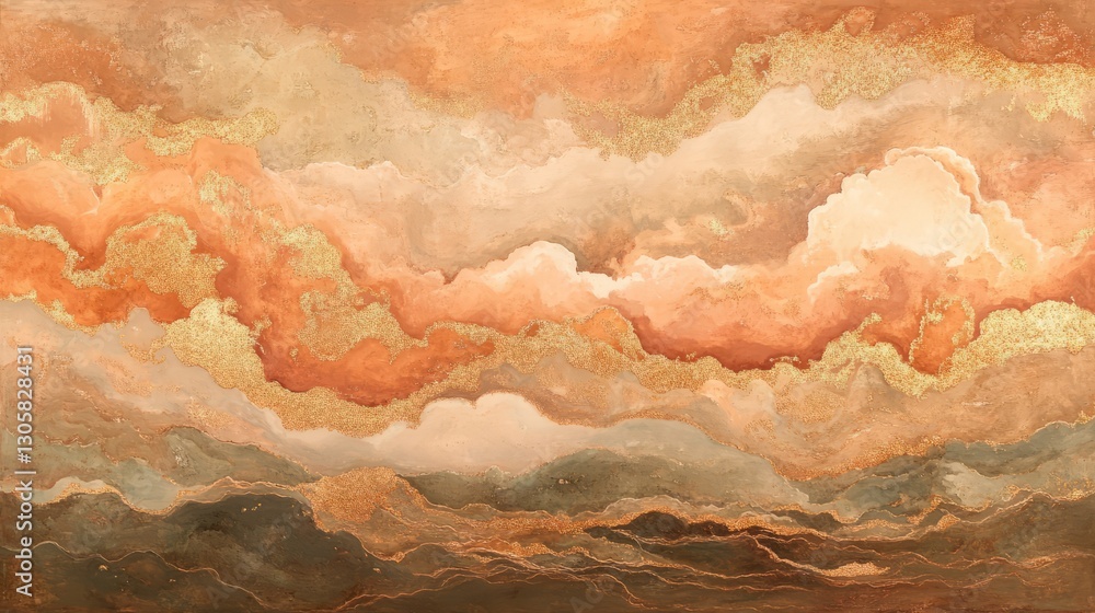 Fototapeta premium Warm copper and rose gold clouds, glowing and rich with smooth fluid transitions