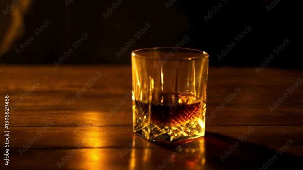 Addiction and alcoholism concept featuring a troubled man sitting indoors with a glass of whiskey on the table. Depressed and struggling, he attempts to overcome his alcohol dependency Addiction and alcoholism concept featuring a troubled man sitting indoors with a glass of whiskey on the table. Depressed and struggling, he attempts to overcome his alcohol dependency