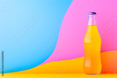 Captivating Glass Bottle of Refreshing Sparkling Soft Drink with Vibrant Retro inspired Pop Art Style Backdrop photo