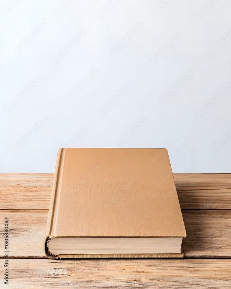 Fototapeta premium Hardcover Book Cover Mockup on Wooden Table with Soft Natural Lighting