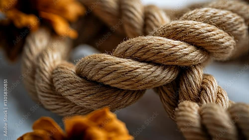 Close-up of intertwined ropes with orange details Close-up of intertwined ropes with orange details