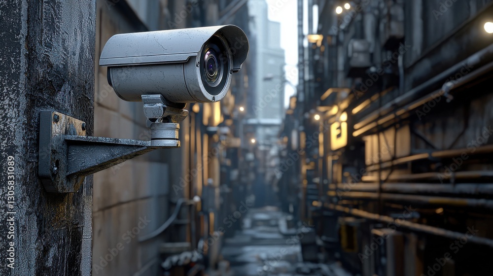 A camera is mounted on a pole in a city street A camera is mounted on a pole in a city street