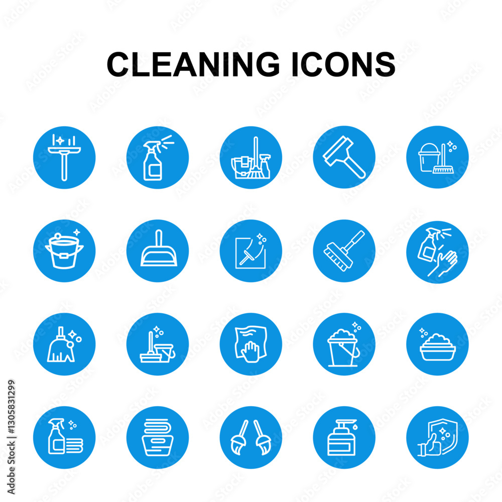 A collection sheet of outline icons for Cleaning A collection sheet of outline icons for Cleaning