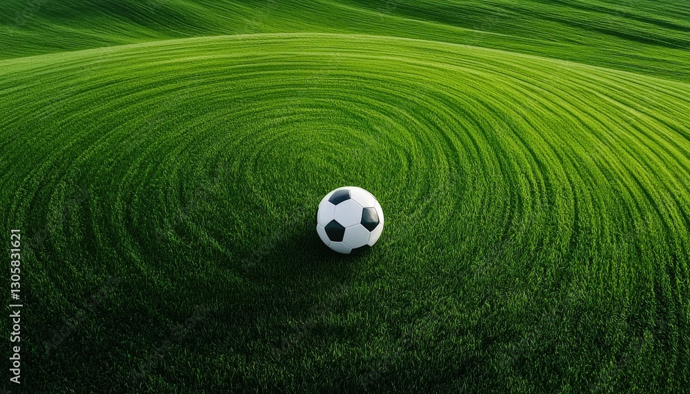 A white soccer ball is sitting on a green field A white soccer ball is sitting on a green field