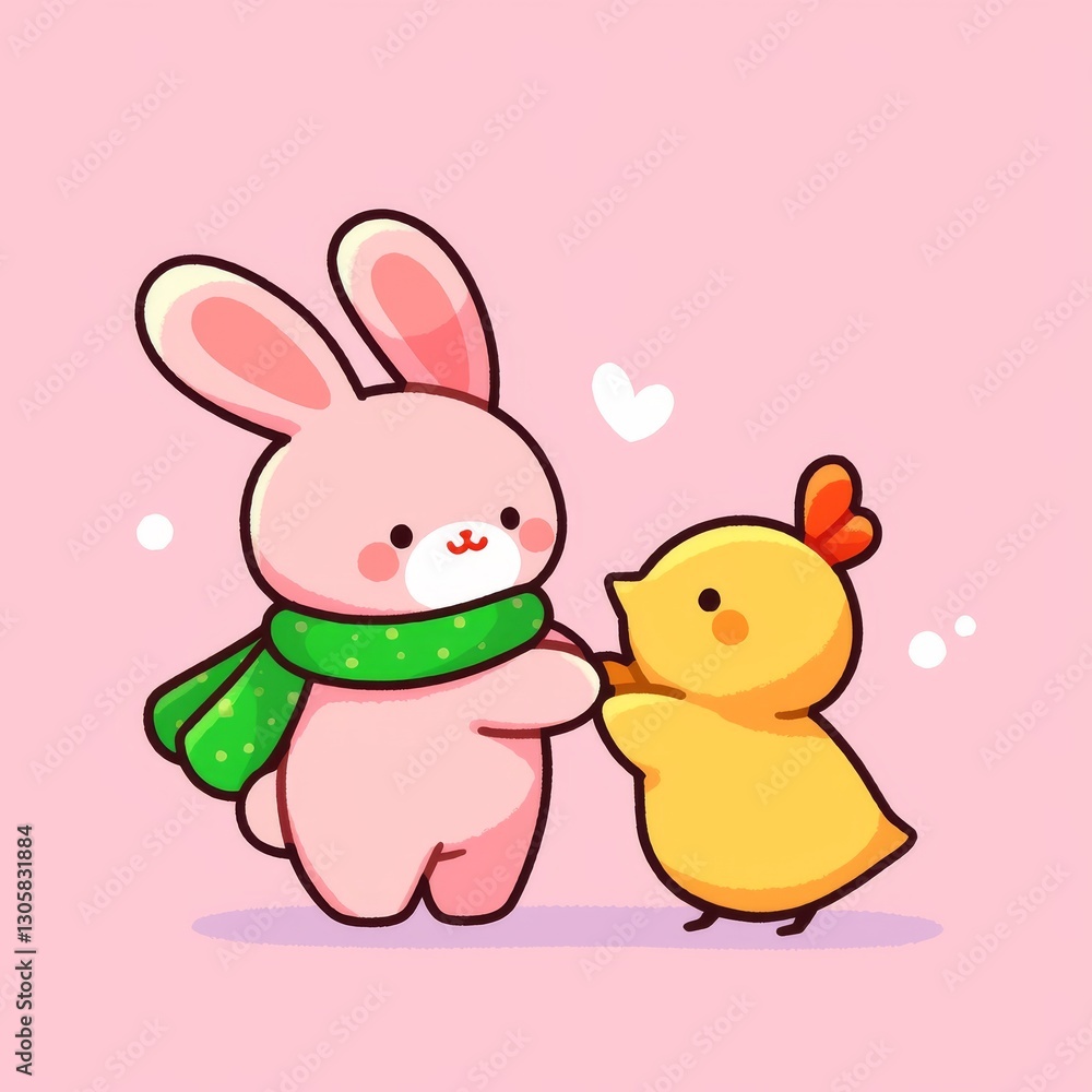 Fototapeta premium Cute Rabbit & Chick Friendship Scene