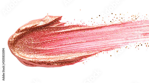 A brush with glittery pink paint on it. The brush is long and has a lot of glitter on it