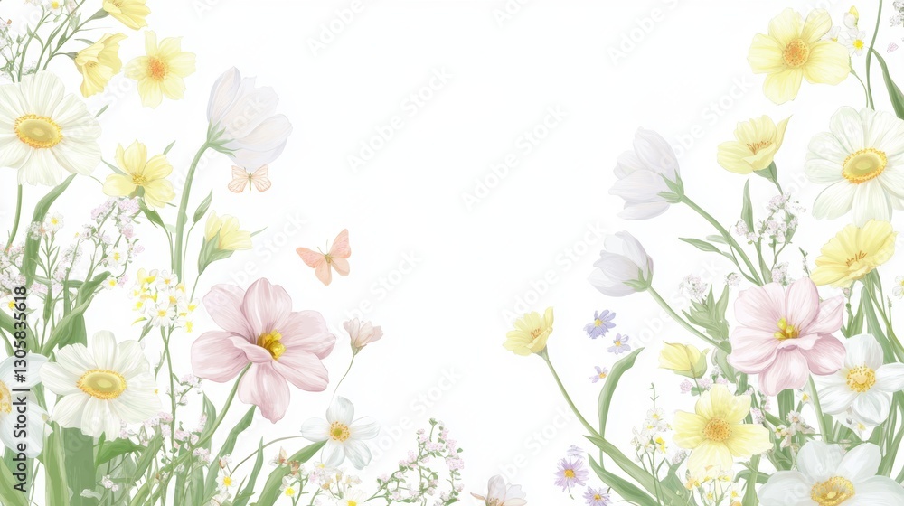 Beautiful background template made of Spring flowers. Beautiful background template made of Spring flowers.