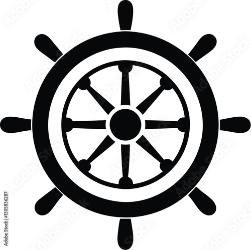 Steering wheel Silhouette, Steering wheel icon. ship steering silhouette vector illustration  