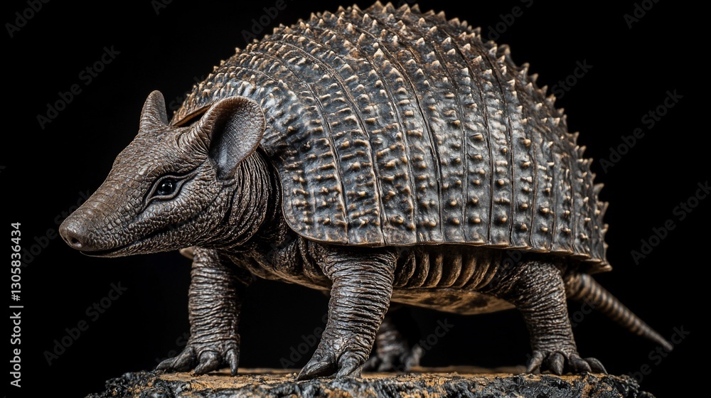 Armadillo figurine, studio shot, dark background, wildlife model Armadillo figurine, studio shot, dark background, wildlife model