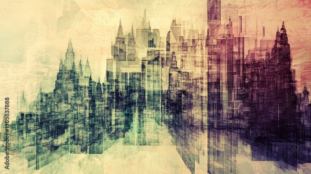 Fototapeta premium Glitching Phantom City Trapped Between Dimensions in 2919a590
