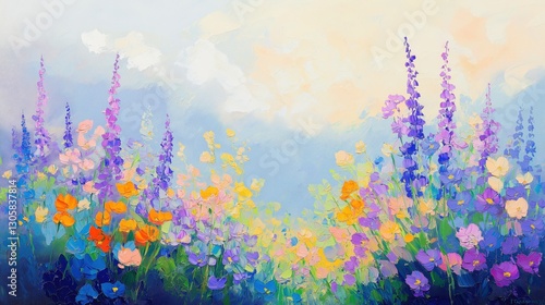 A stunning array of colorful wildflowers blooming in a lush garden, creating a vibrant and artistic natural landscape