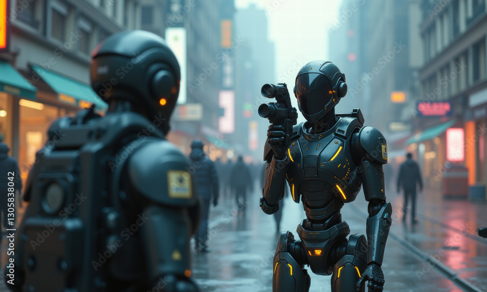 Cyberpunk Robot City Street Security - Cyberpunk Cyberpunk Robot City Street Security - Cyberpunk
