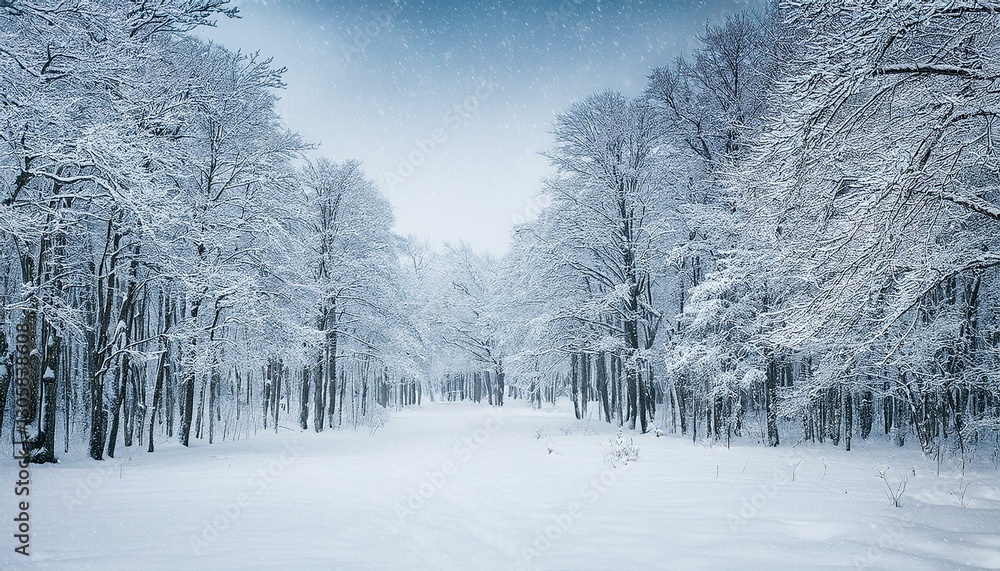 Fototapeta premium Winter white forest with snow, Christmas background