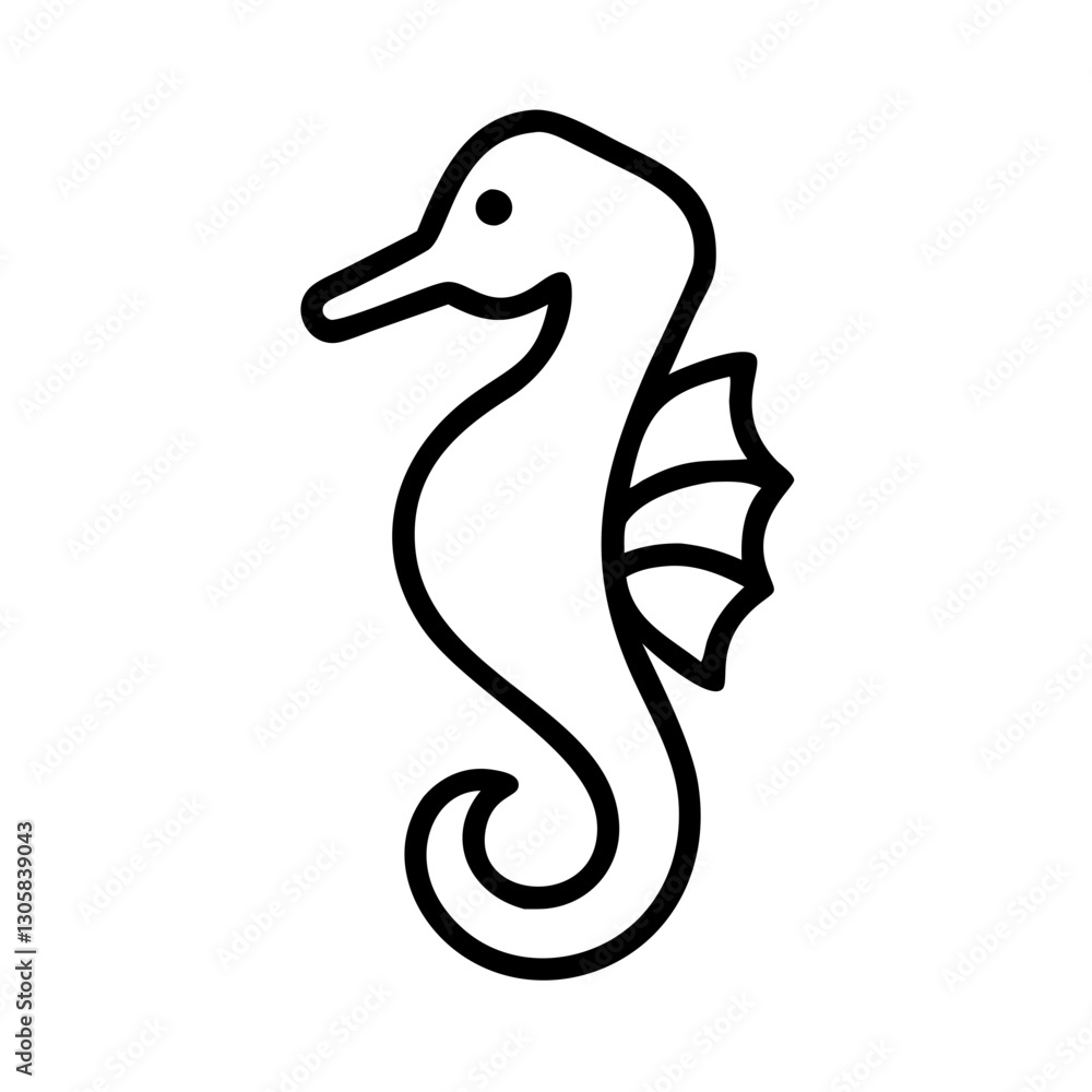 Minimal black seahorse outline icon in simple style Minimal black seahorse outline icon in simple style