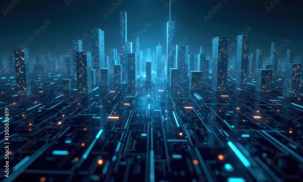 Obraz premium Futuristic Cityscape: Digital Highway at Night - Futuristic Citysc.