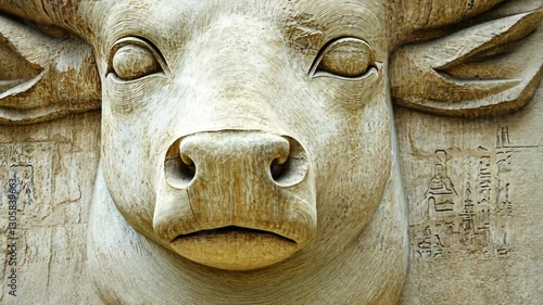 Sculpted bull head found at ancient temple ruins in an archaeological site showcasing historical significance