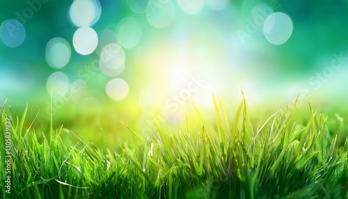 natural grass background with blurred bokeh and sun
