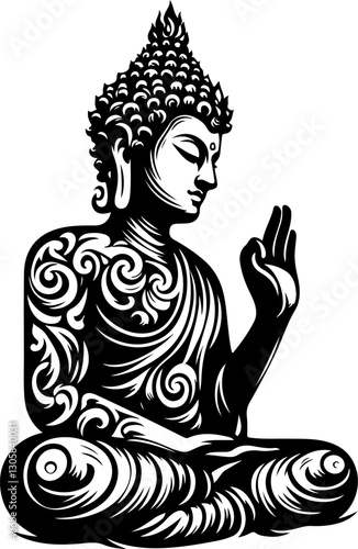 sketch vector illustration silhouette design poster statue of holy buddha meditating ethnic traditional classic vintage  
