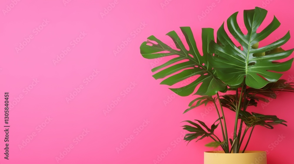 Obraz premium Vibrant Green Plant Against Bright Pink Backgrounds for Use in