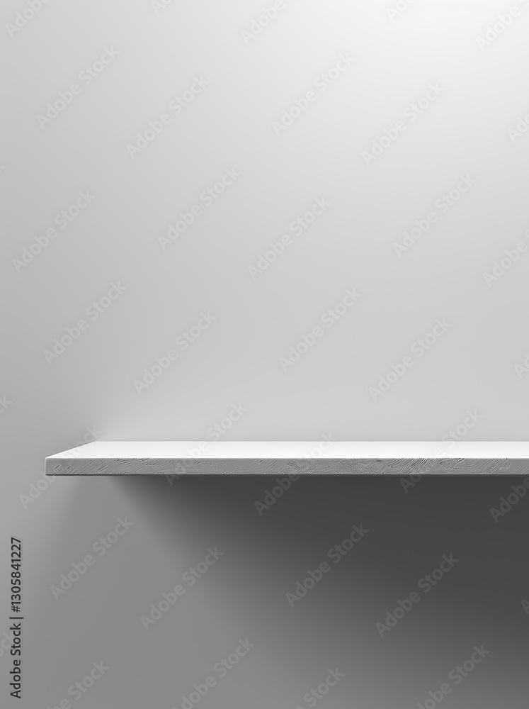 Minimalist white shelf against a gray wall Minimalist white shelf against a gray wall