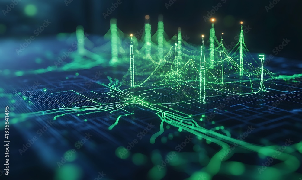 A futuristic image of an AI-optimized global energy network concept.