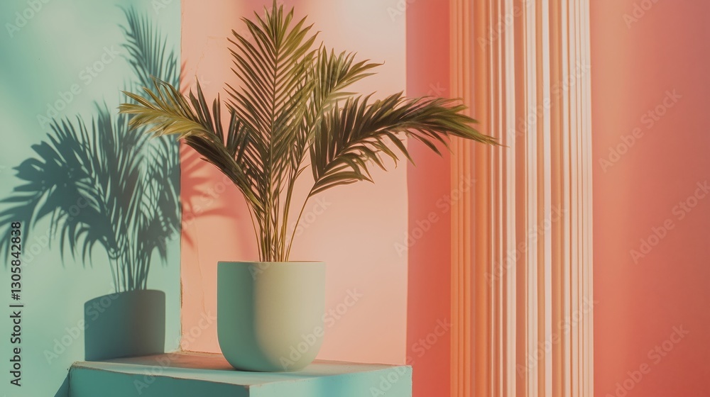 Obraz premium Modern Tropical Plant Decor with Soft Shadows