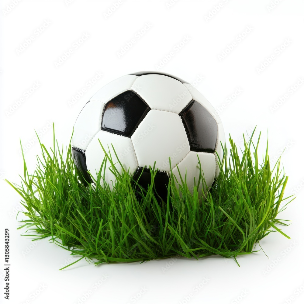 Obraz premium Soccer ball on grass lawn. Outdoor activity.